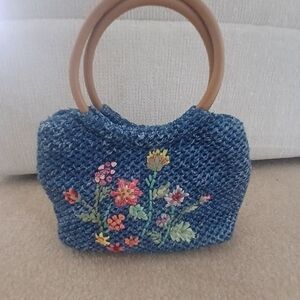 Embroidered Floral Blue Mini Bag